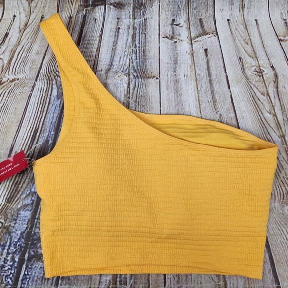 Carbon38 Jacquard One Shoulder Bra Yellow Large NWT - Picture 3 of 5